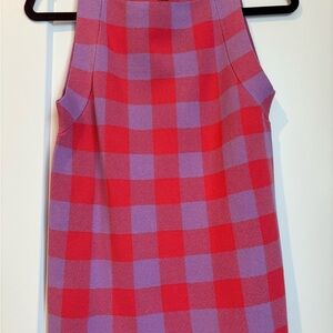Ann Taylor Red and Purple Checkered A-Line Skirt